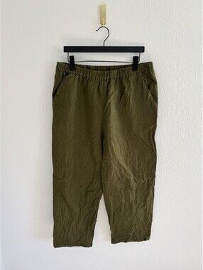 Quince Women 100% European Linen 25” Versatile Classic Wide Leg Pants Green Sz L